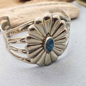 1950s-60s Vintage Bell Trading Post Nickel Silver & Simulated Turquise Bracelet